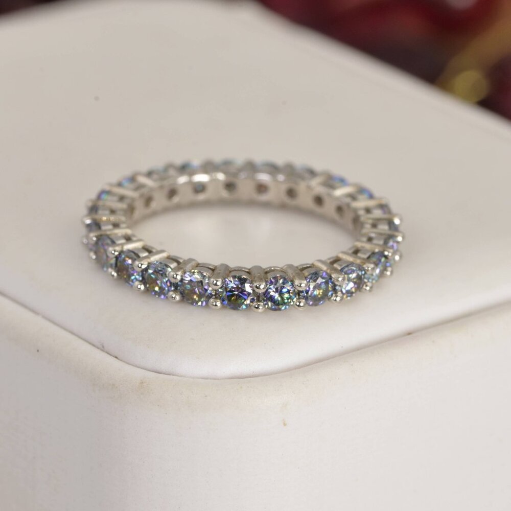 Moissanite Rainbow Blue Full Eternity Ring sz 8